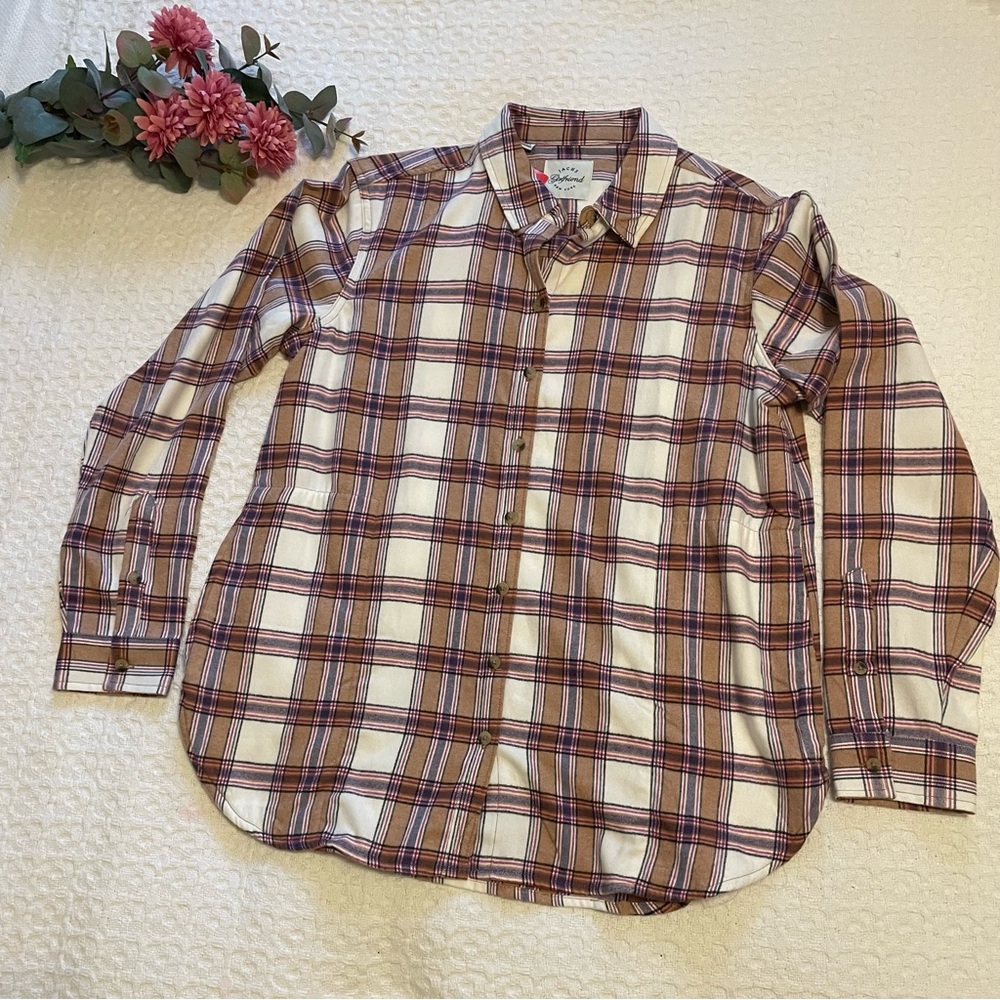 Jachs Girlfriend Plaid Shirt - Gold, Tan, Red and Blue~ Size Medium ~ Comfy~ NWT